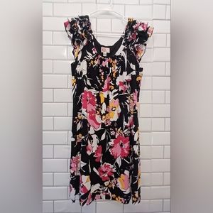 R&K Black Floral Dress Lined Sleeveless Suze 12 Short